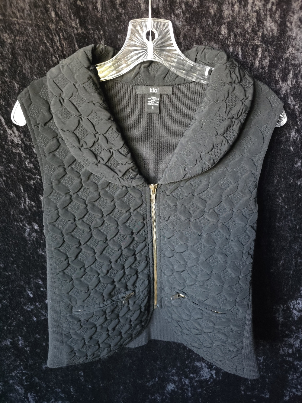 Kial Black Textured Zip-Front Hooded Women's Sweater